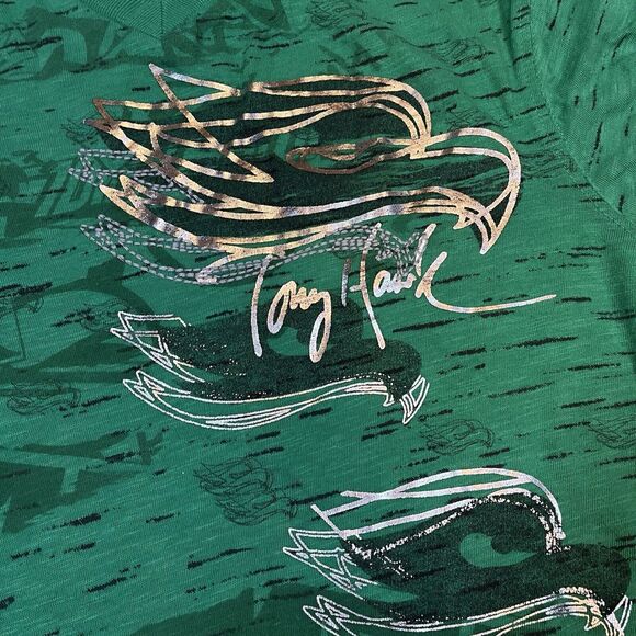 Tony Hawk Green V-Neck T-Shirt with Cool Y2K Style Graphic Small Size Youth XL - Picture 2 of 5